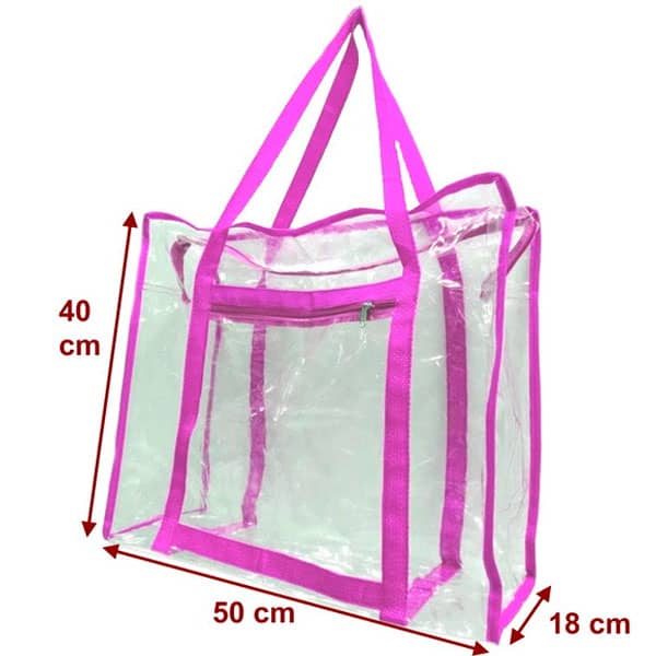 Ecobag em PVC Cristal Grande Alças Rosas